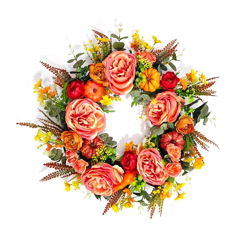 Autumn Round Wreath Decorative Artificial Autumn Garland Festival Theme Farmhouse Party Decoration - silverfoxgoods